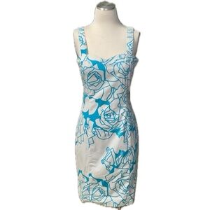 Versace Floral Print Midi Dress in White and Blue